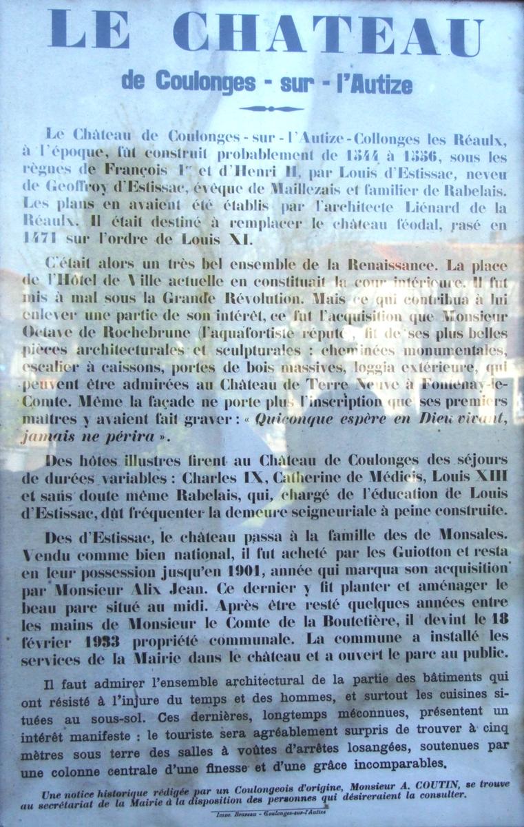 Château de Coulonges-sur-l'Autize - Panneau d'information 