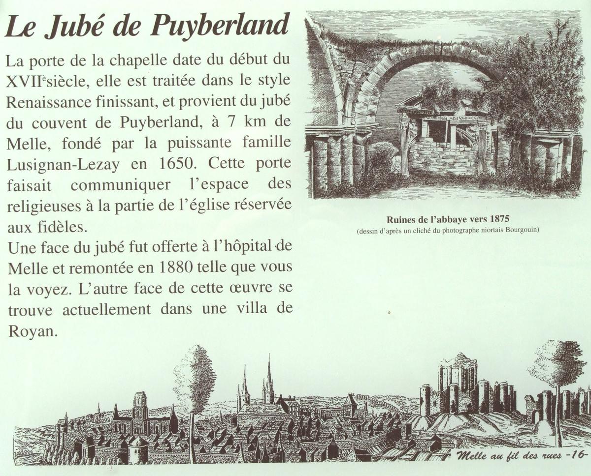 Hôpital de Melle - L'ancien jubé du couvent de Puyberland - Panneau d'information 