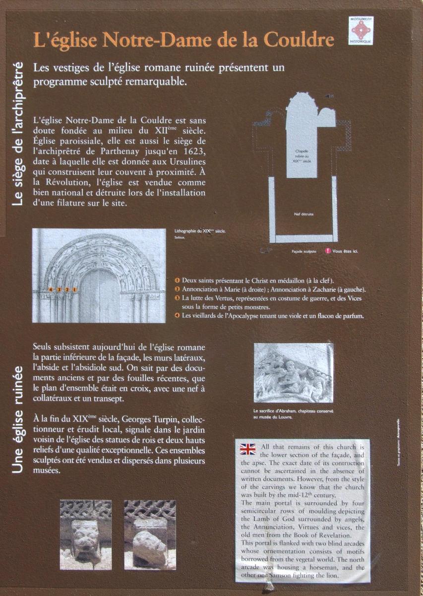 Parthenay - Ancienne église Notre-Dame-de-la-Couldre - Panneau d'information 