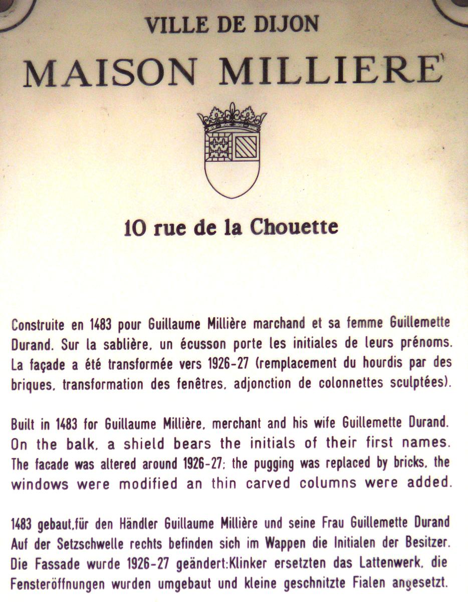 Dijon - Maison Millière - Panneau d'information 