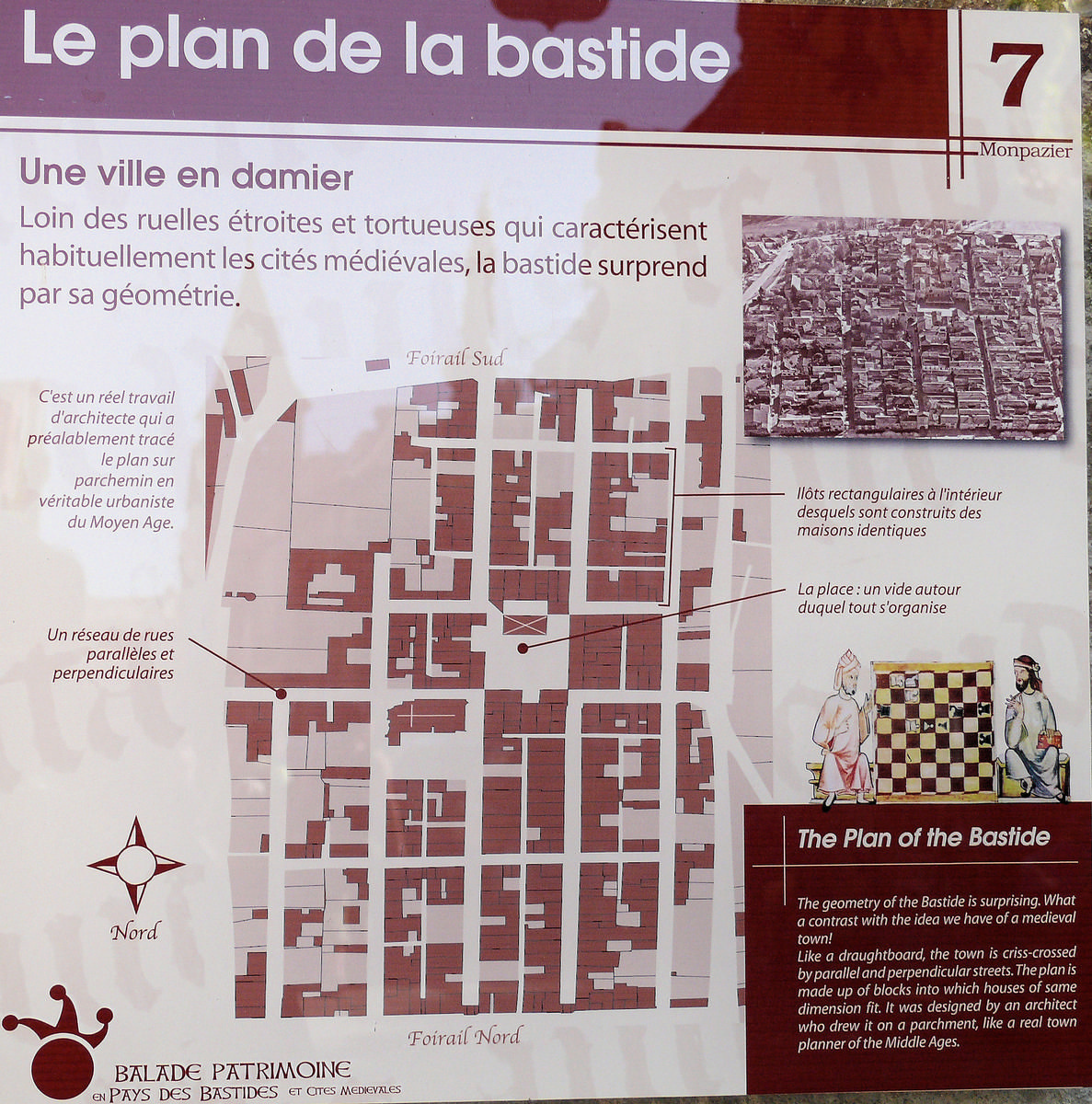 Bastide de Monpazier - Panneau d'explication: Plan de la bastide 