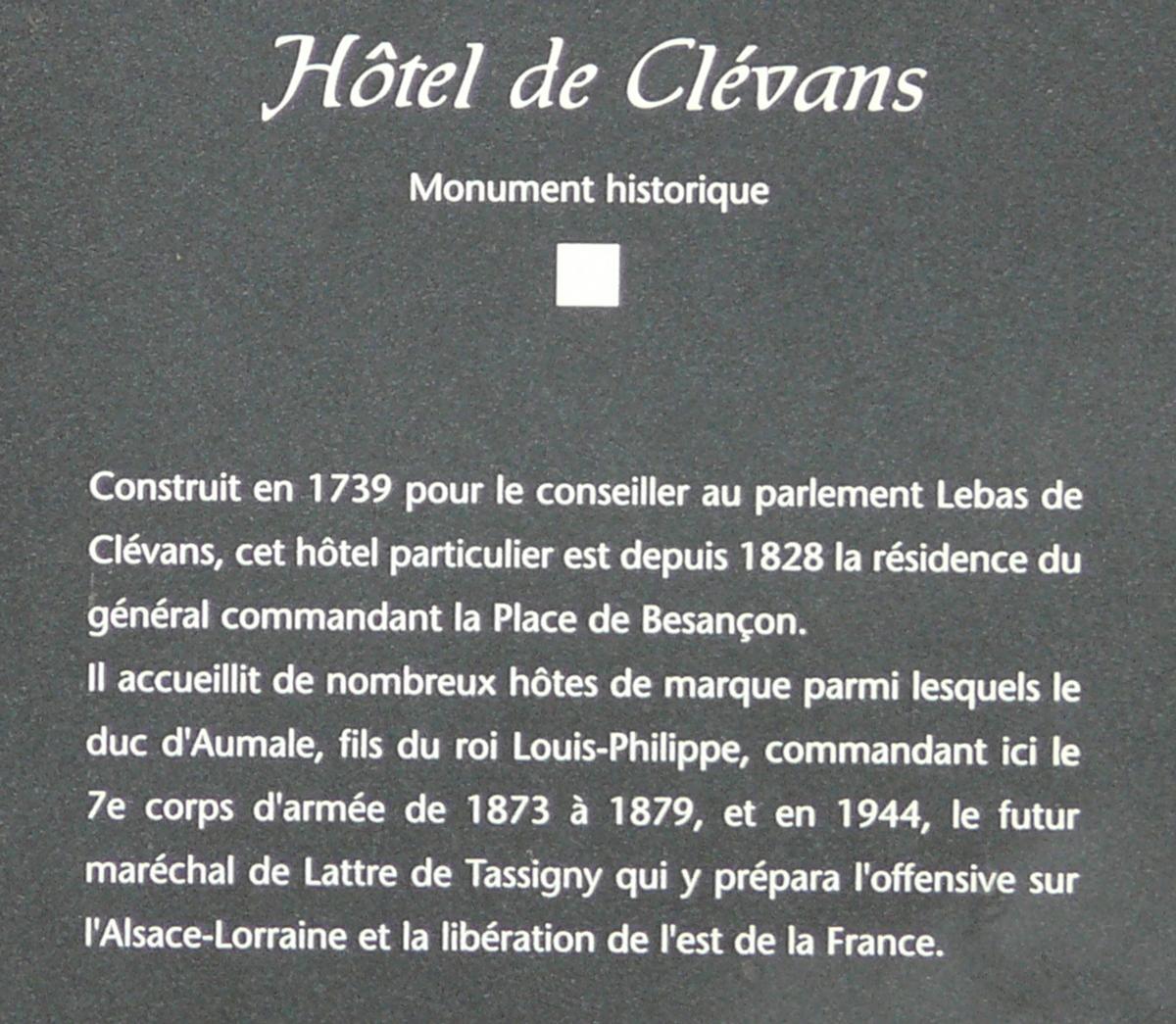 Besançon - Hôtel de Clévans - Panneau d'information 