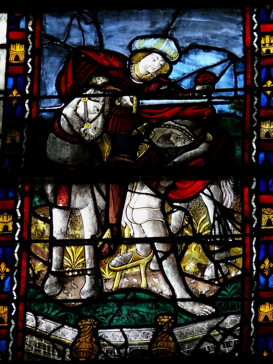 Evreux - Cathédrale Notre-Dame - Nef: vitrail représentant le partage du manteau par saint Martin 
