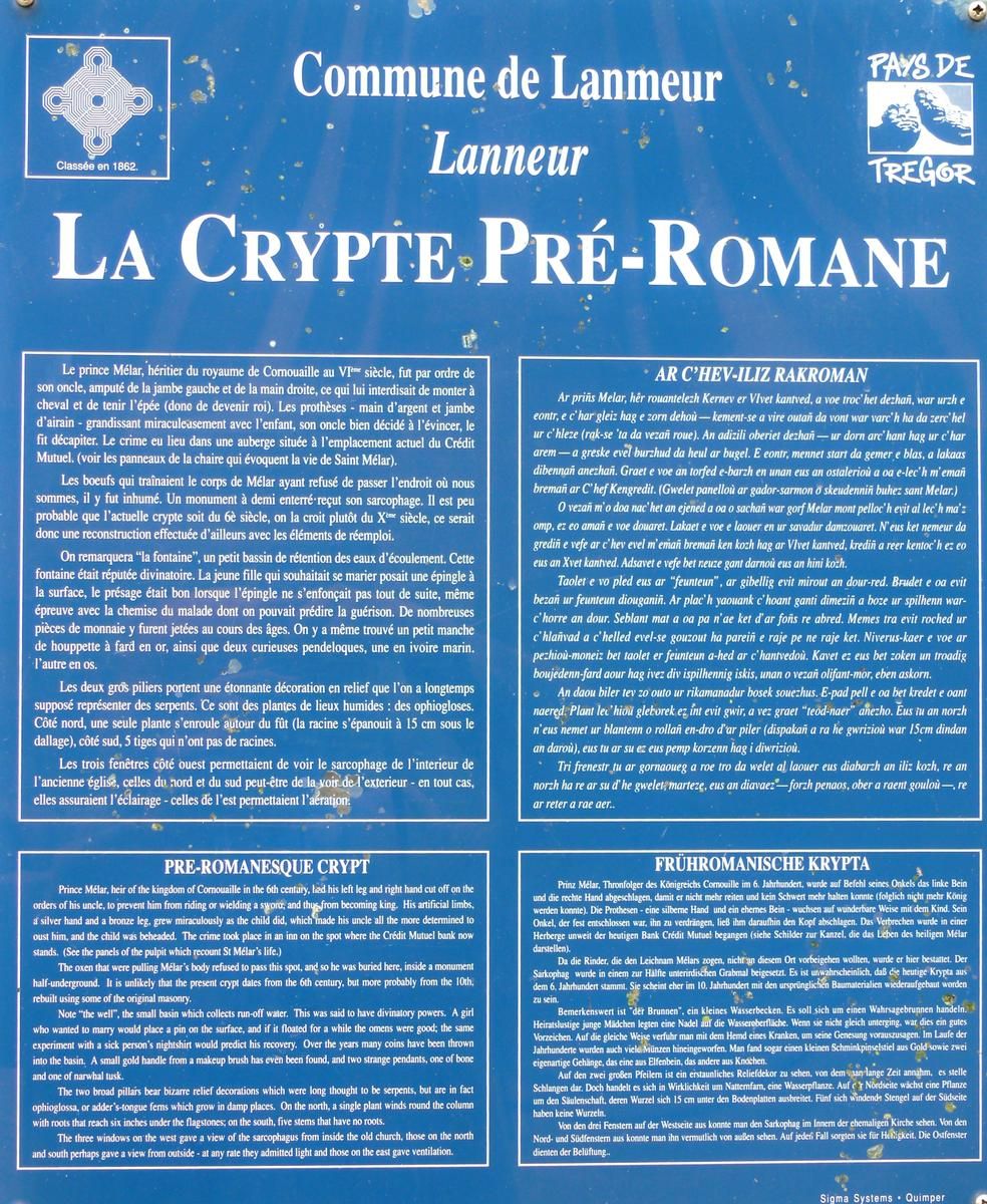 lanmeur - Eglise Saint-Mélar - Crypte pré-romane - Panneau d'information 