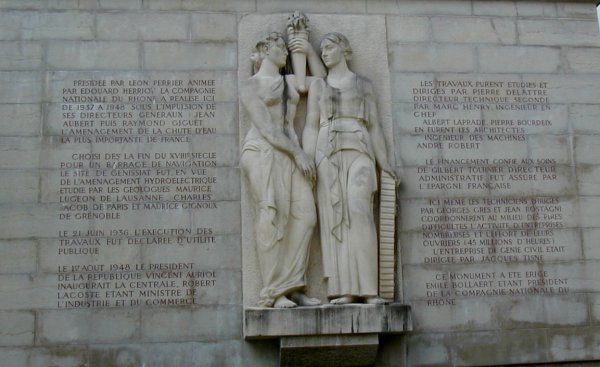 Génissiat Dam.Monument commemorating the completion of the dam 