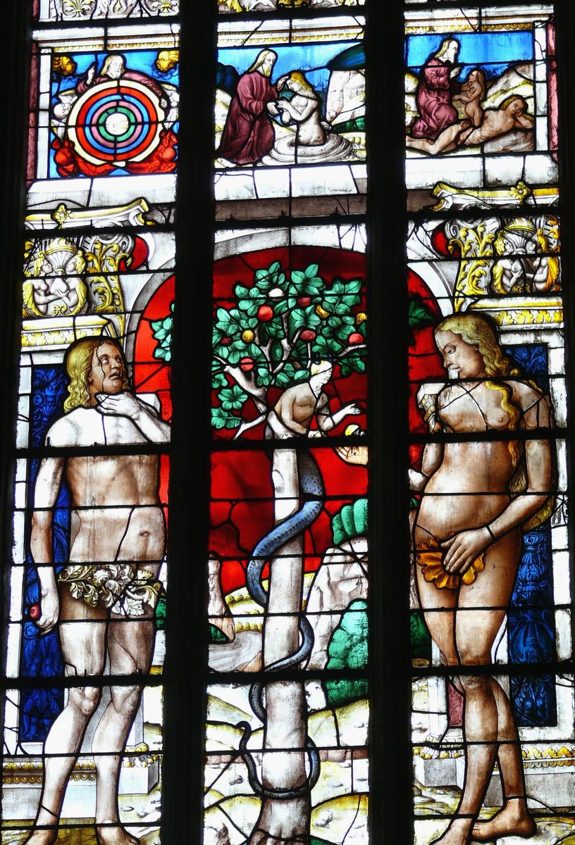Fiche média no. 90822 Auch - Cathédrale Sainte-Marie - Chapelles du déambulatire - Vitraux d'Arnaut de Moles (1507-1513) - Vitrail de la Génèse: histoire d'Adam et Eve