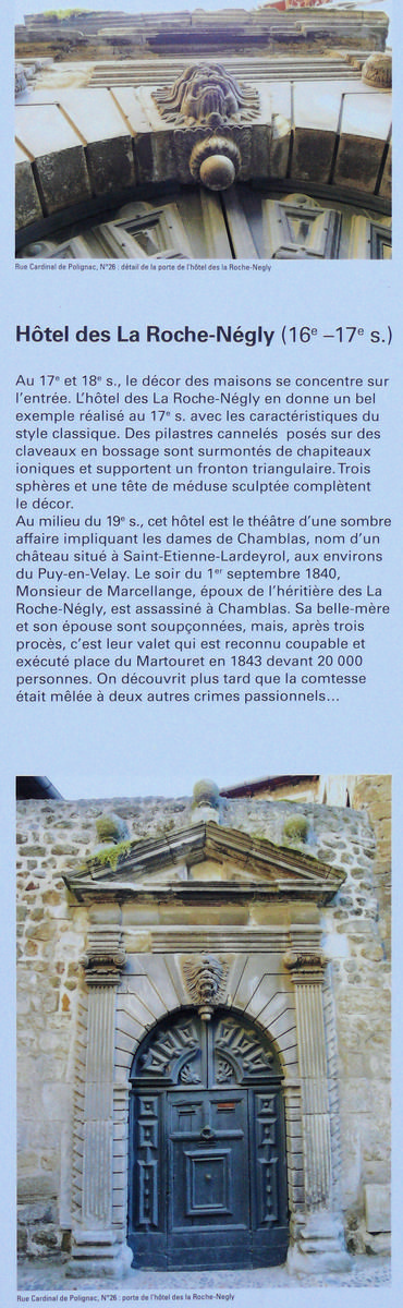 Le Puy-en-Velay - Hôtel des La Roche-Négly, 26 rue Cardinal-de-Polignac - Panneau d'information 