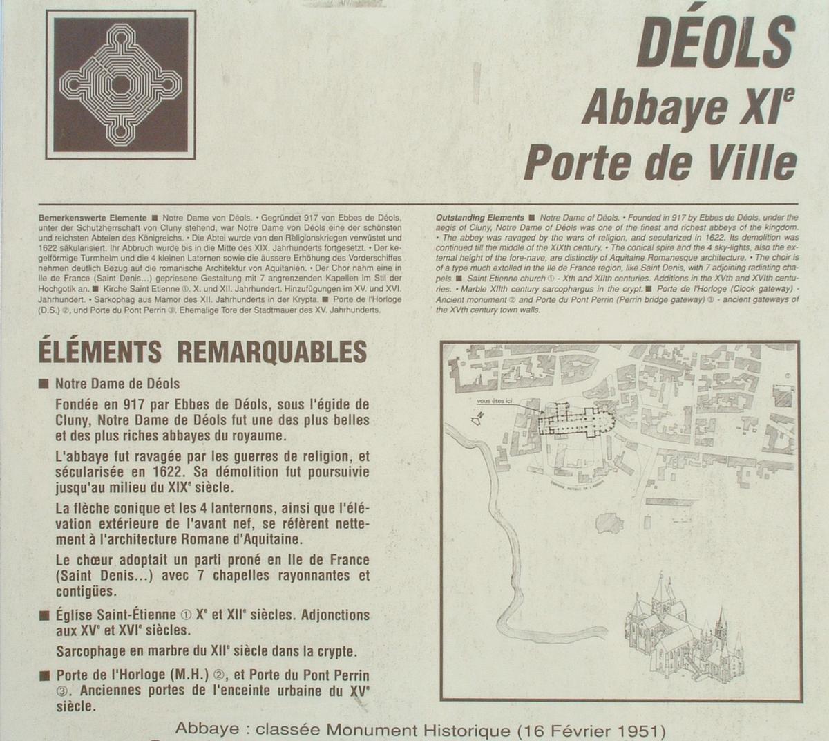 Déols - Ancienne abbatiale Notre-Dame - Panneau d'information 