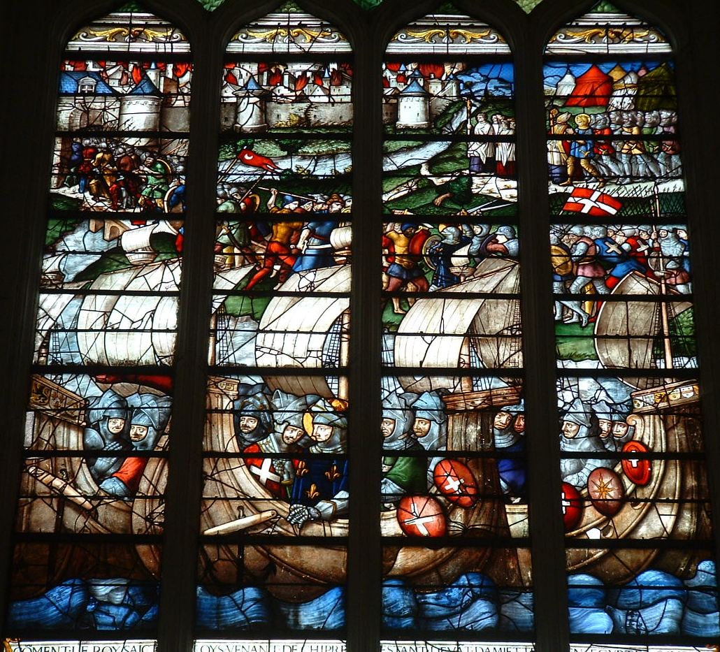 Champigny-sur-Veude - Sainte-Chapelle - Vitrail racontant la vie de saint Louis 