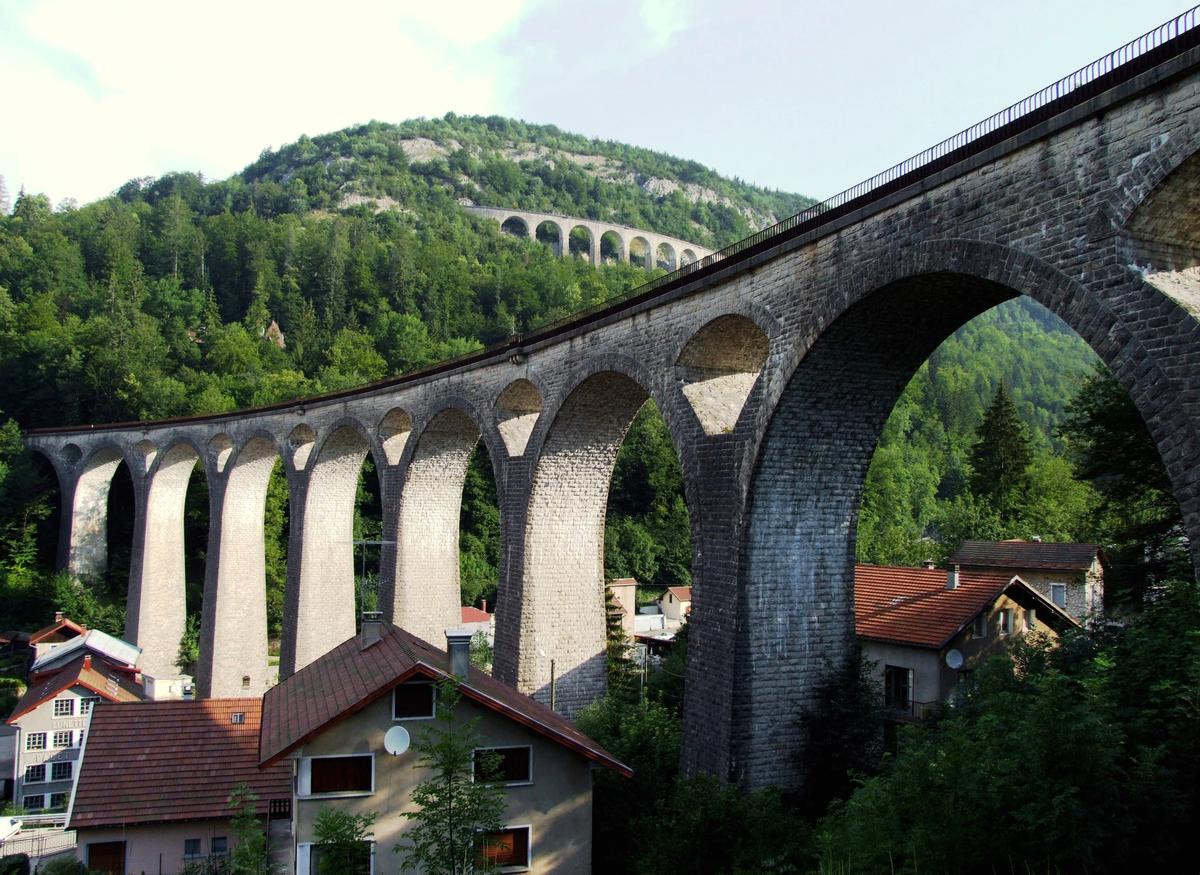Ligne des Hirondelles - Morez - Les viaducs de la descente vers Morez (viaduc des Crottes, viaduc de Morez) 
