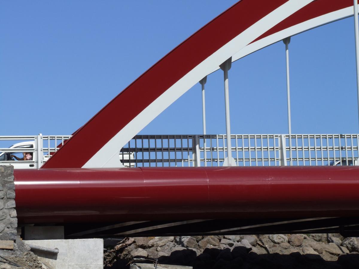Fiche média no. 73155 Saint-Leu - Pont sur la ravine de la FontaineBow string avec poutres métalliques de portée de 47,65m, de longueur totale de 49,15 m hors tout et de largeur de 16,60 m hors tout