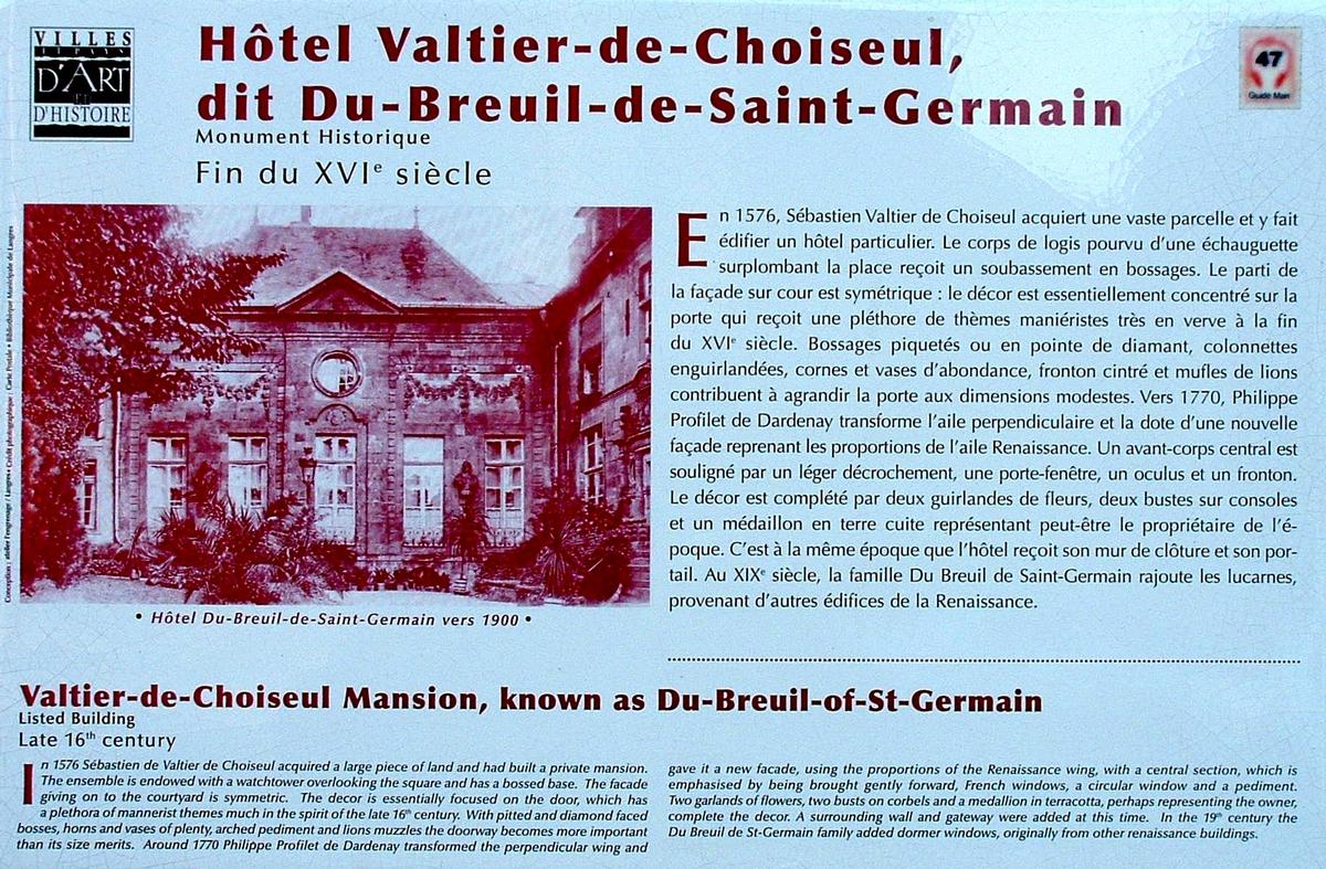 Langres - Hôtel Valtier-de Choiseul, du-Breuil-de-Saint-Germain - Panneau d'information 