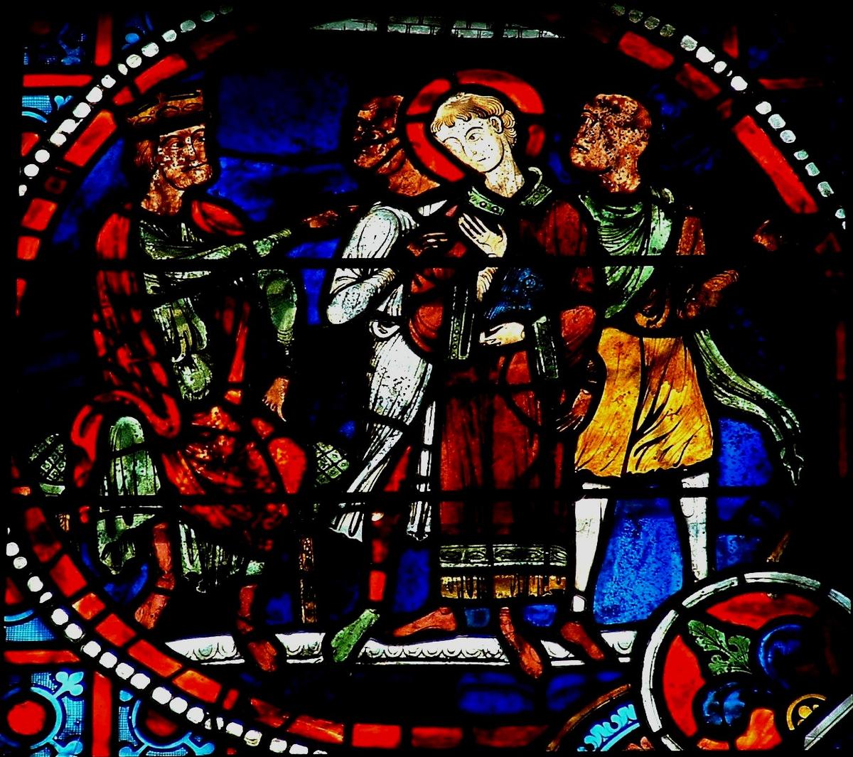 Cathédrale de Laon Choeur - Lancette de gauche: la vie de saint Etienne - Condamnation de saint Etienne