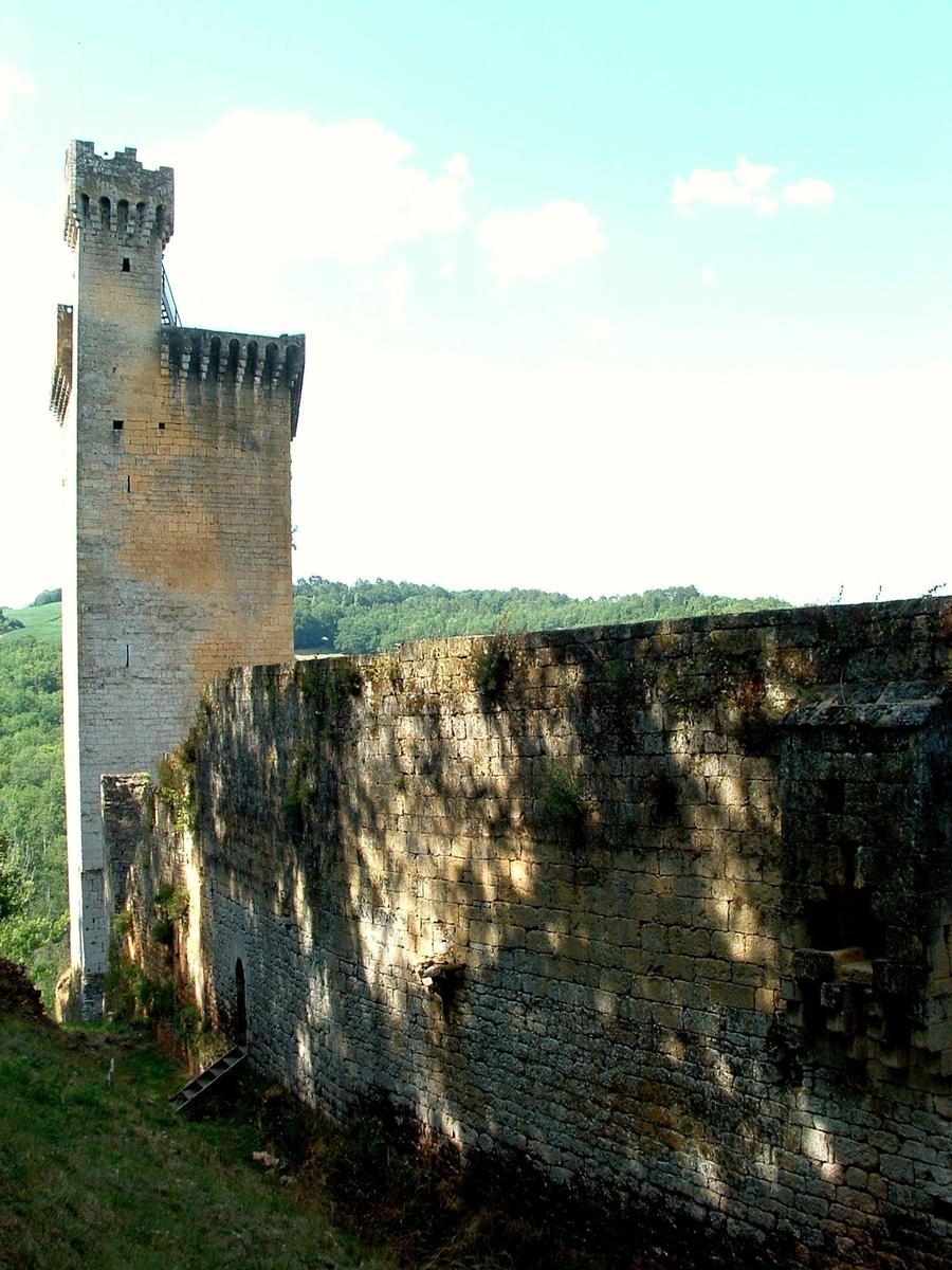 Castrum de Commarque - Mur d'enceinte de la maison noble de la famille de Commarque et donjon du château de la famille de Beynac 