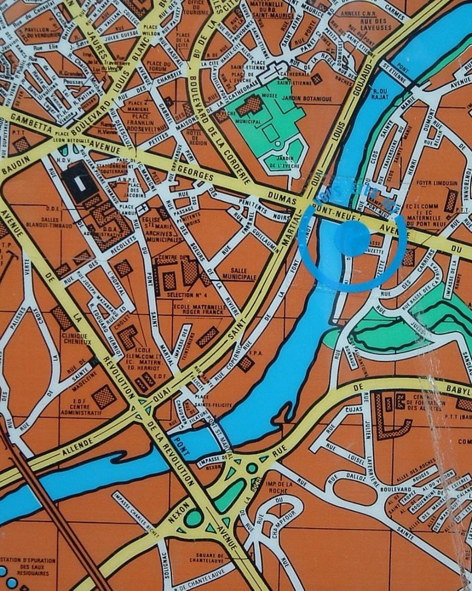 Limoges - Plan de la ville avec ses ponts sur la Vienne 