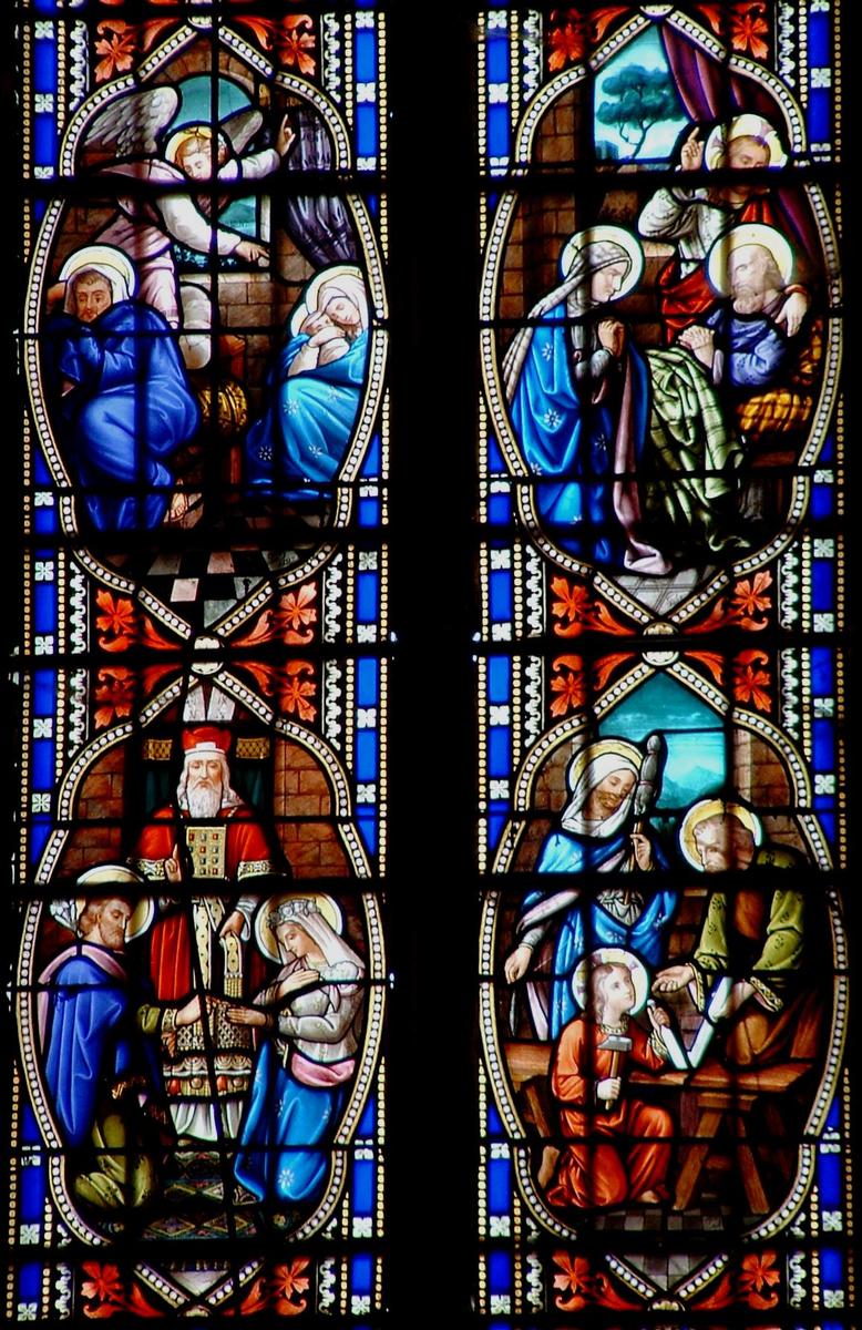 Les Junies - Eglise Sainte-Madeleine - Vitrail du 19ème siècle racontant la vie de Joseph 