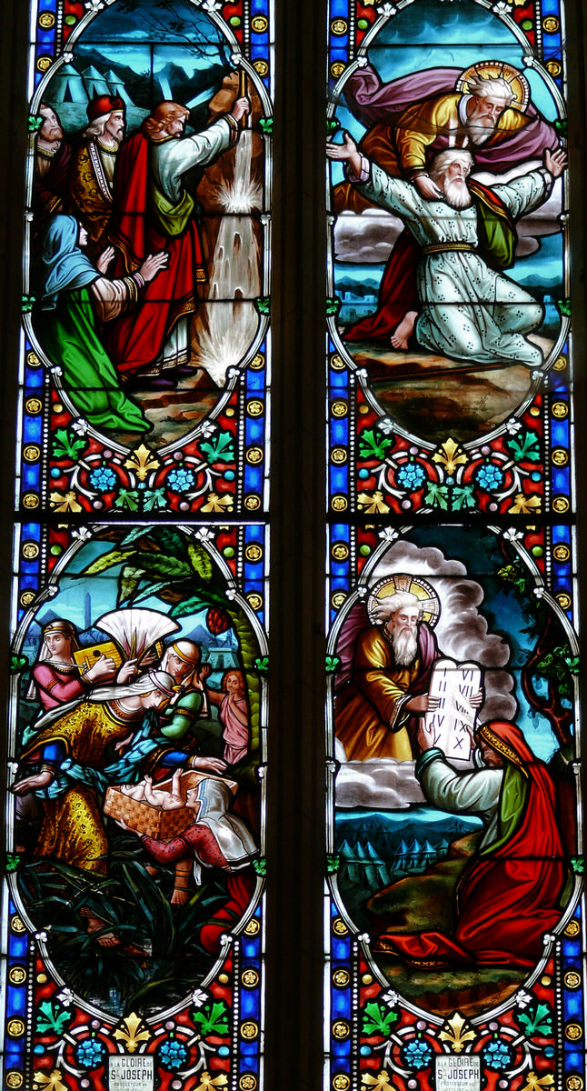 Villeréal - Eglise Notre-Dame - Vitrail de la vie de Moïse (vers 1881) 