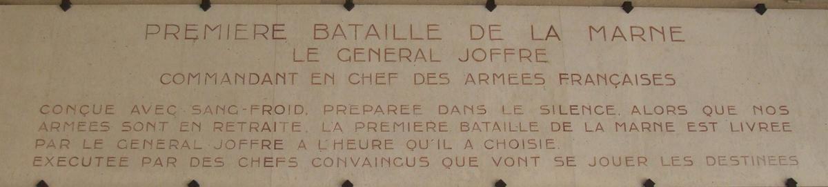 Dormans - Mémorial des Batailles de la Marne 1914 - 1918 - Plaque commémorative première bataille de la Marne 1914 