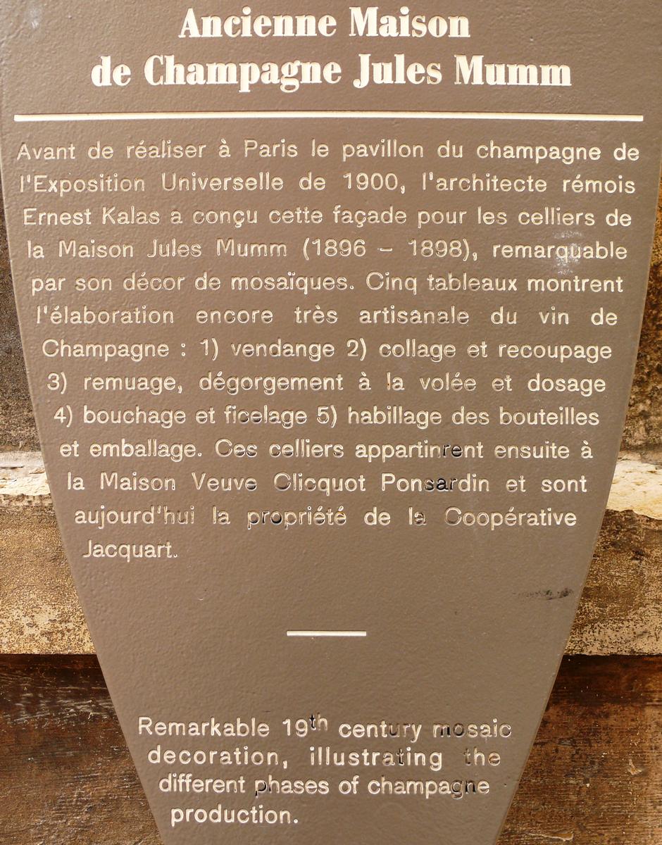 Reims - Cellier des champagnes Mumm - Panneau d'information 