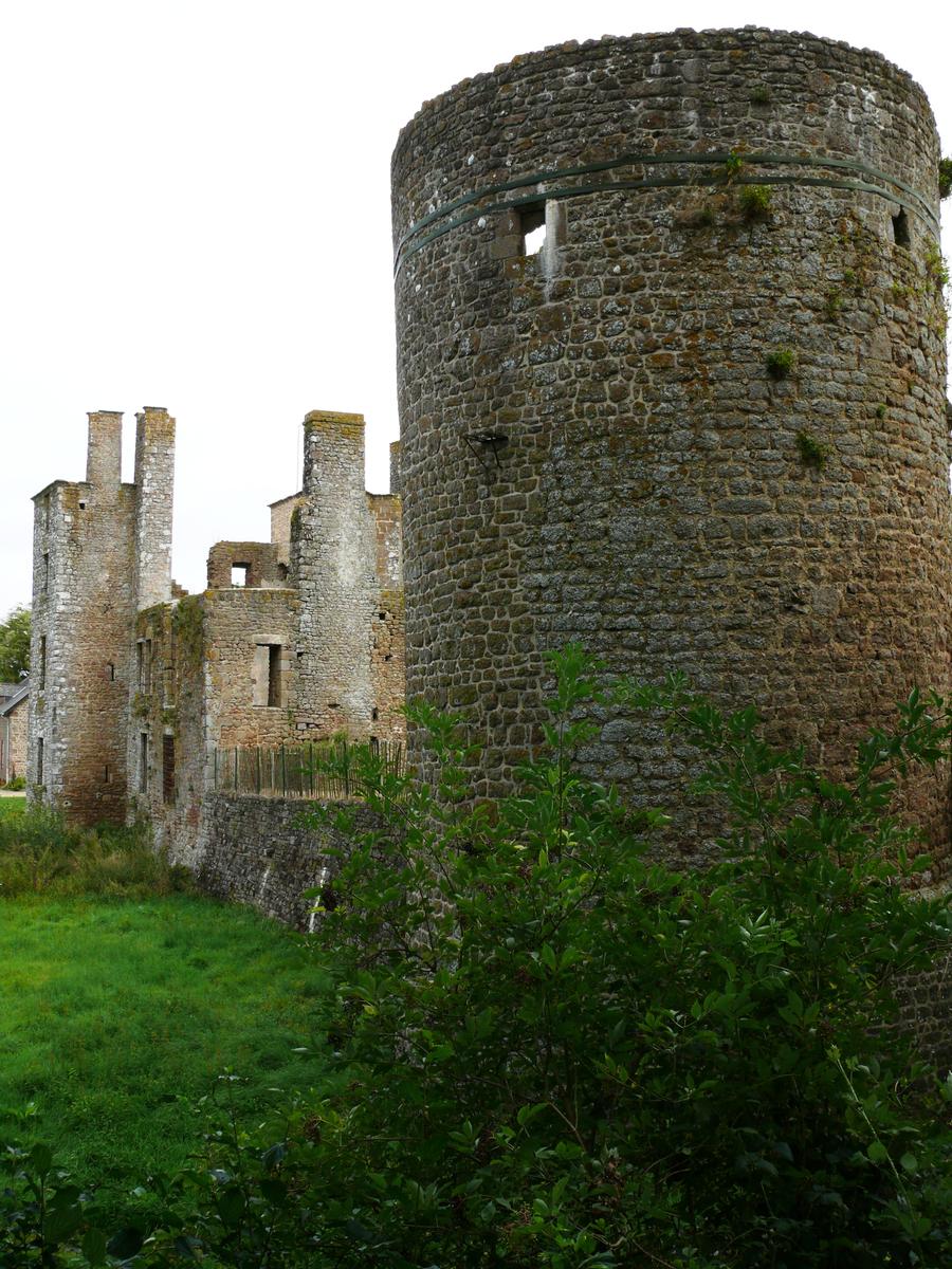 Fiche média no. 93250 Lassay-les-Châteaux - Château de Bois-Thibault - La plus ancienne tour du château construite au 13 ème siècle et en arrière plan le bâtiment construit par Jean du Bellay au 15 ème siècle