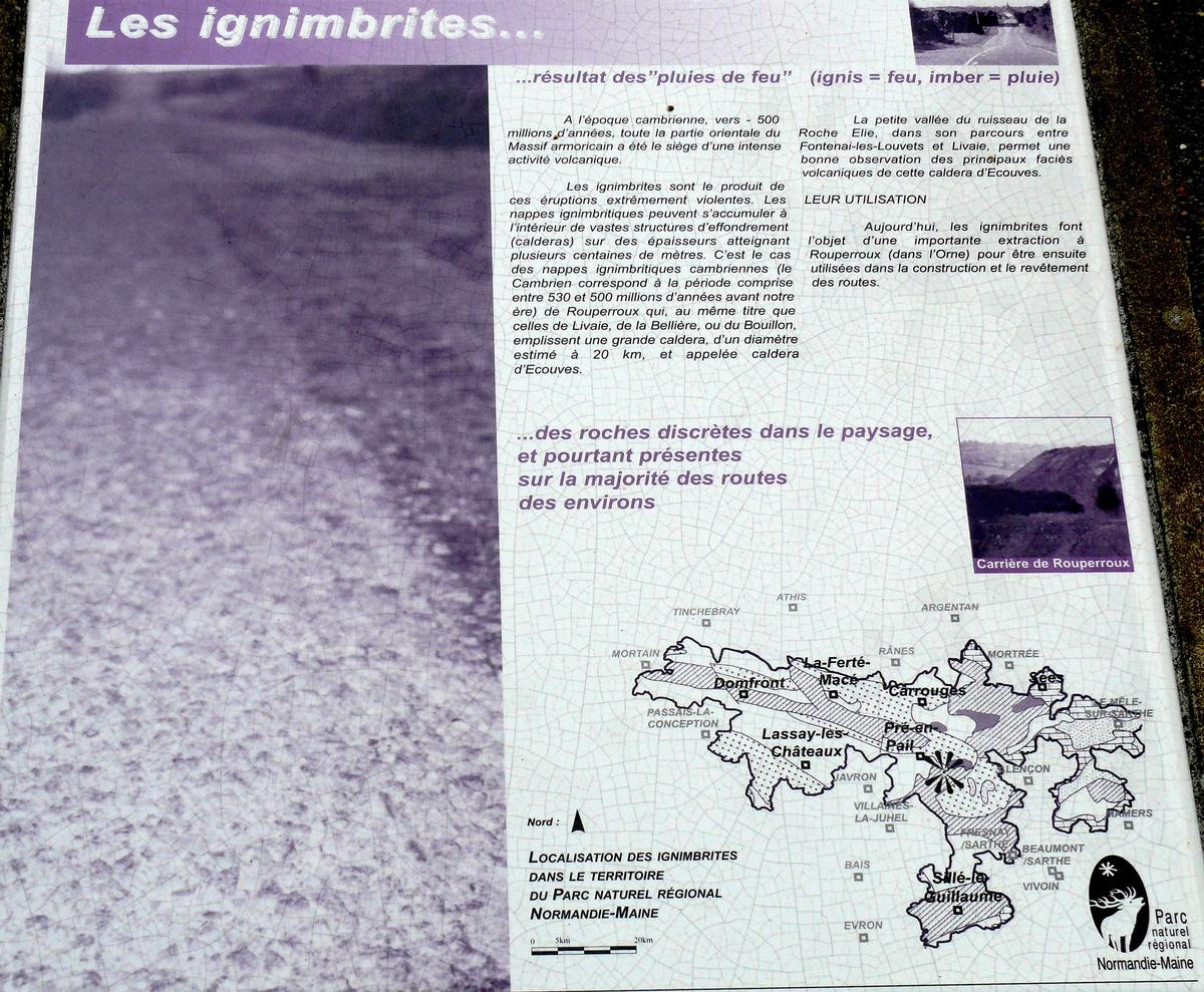Pré-en-Pail - Belvédère du mont des Avaloirs - Panneau d'information sur les ignimbrites 