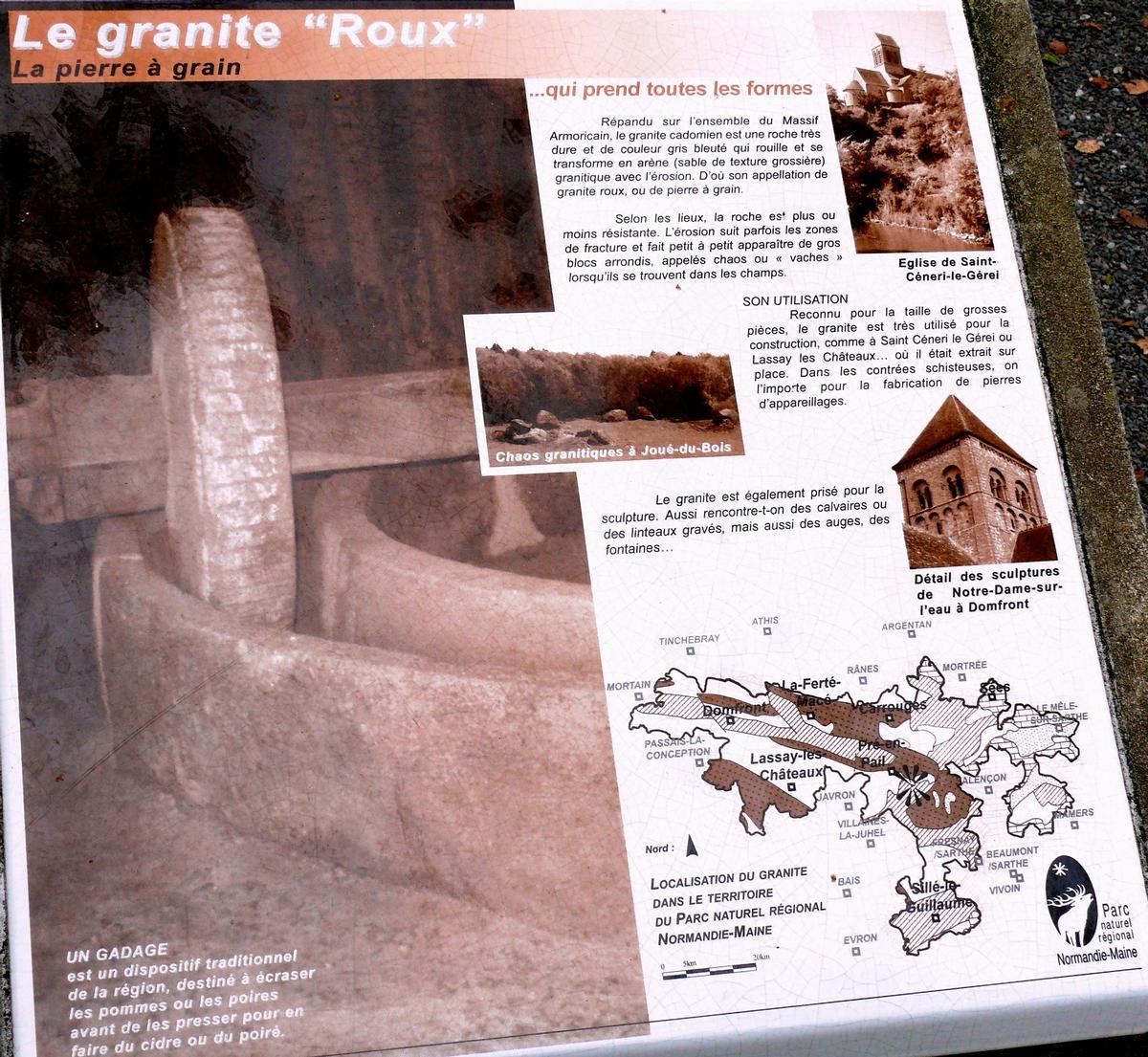 Pré-en-Pail - Belvédère du mont des Avaloirs - Panneau d'information sur le granite «roux» 