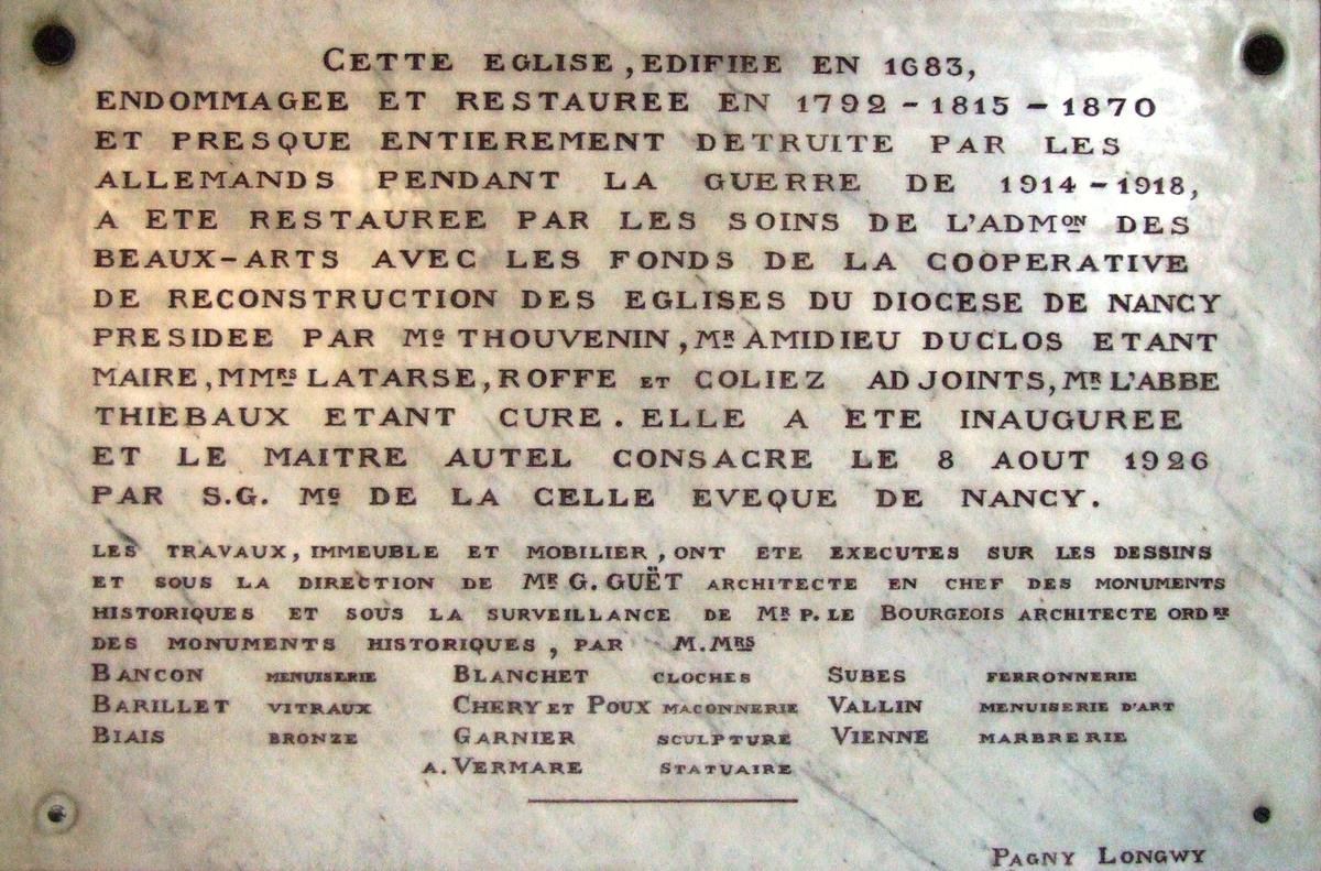 Longwy - Eglise Saint-Dagobert - Plaque commémorative 