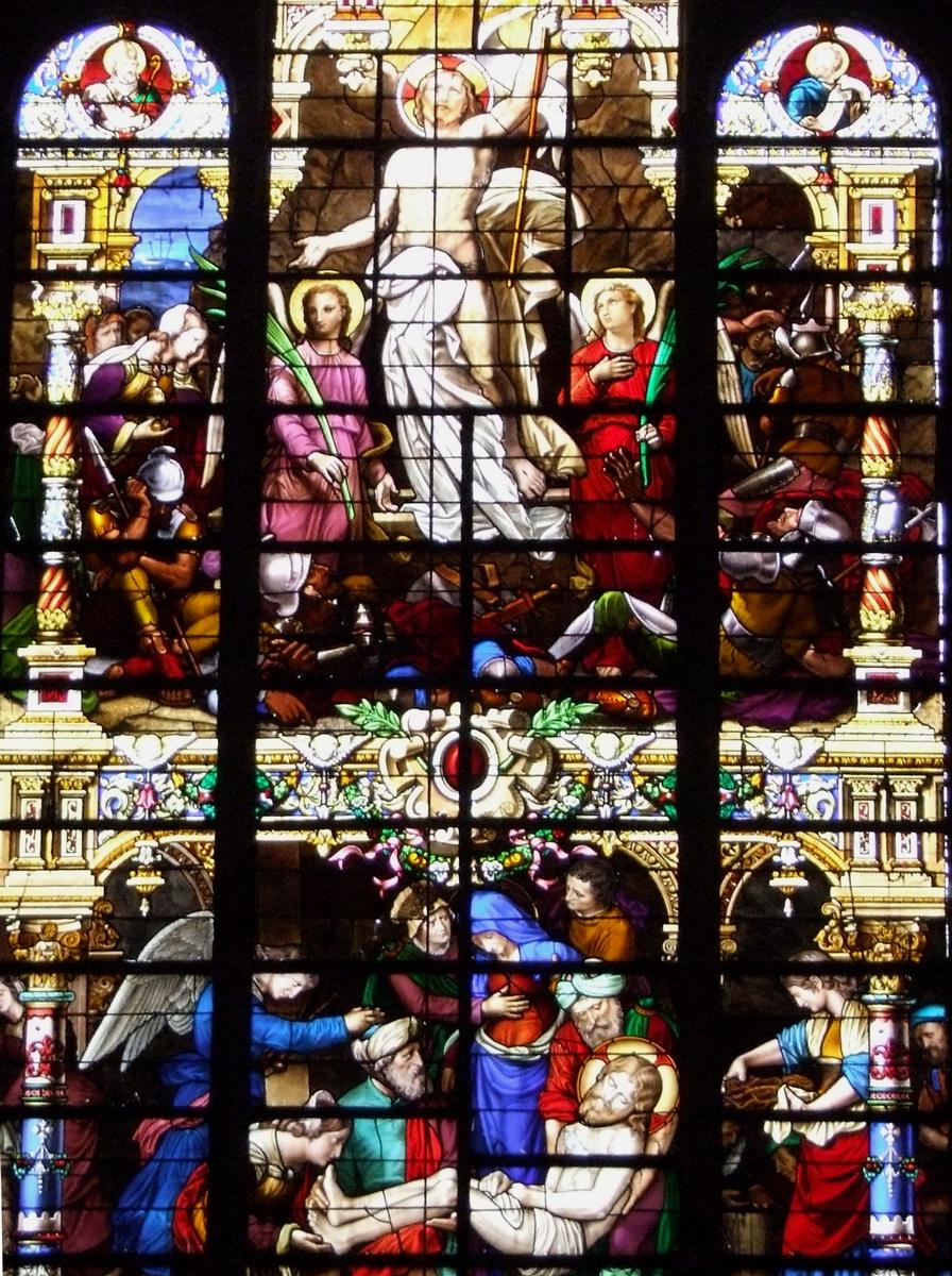 Saint-Mihiel - Abbatiale Saint-Michel - Bras sud du transept: Vitrail de la mort et de la Résurrection du Christ 