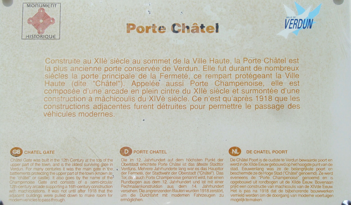 Verdun - Porte Châtel faisant partie du rempart de la ville haute - Panneau d'information 