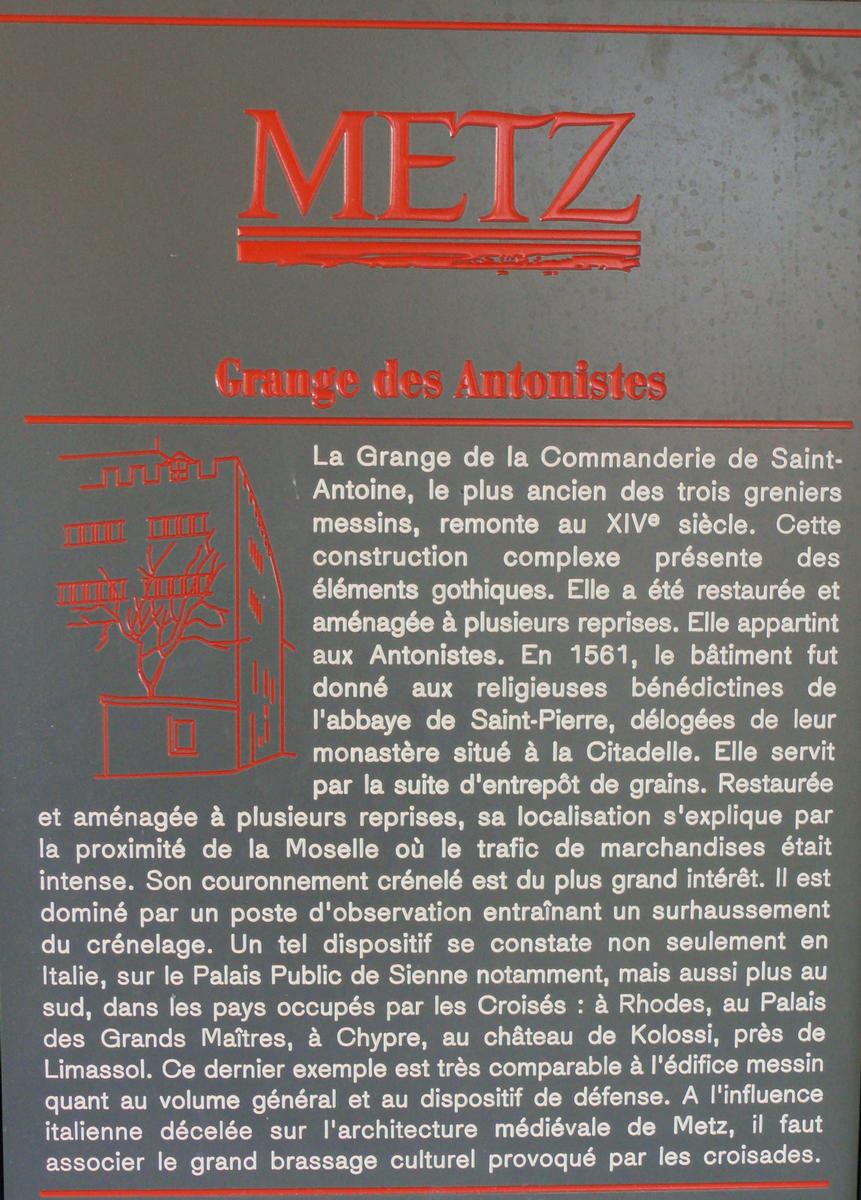 Metz - Ancien grenier de la commanderie des Antonins - Panneau d'information 