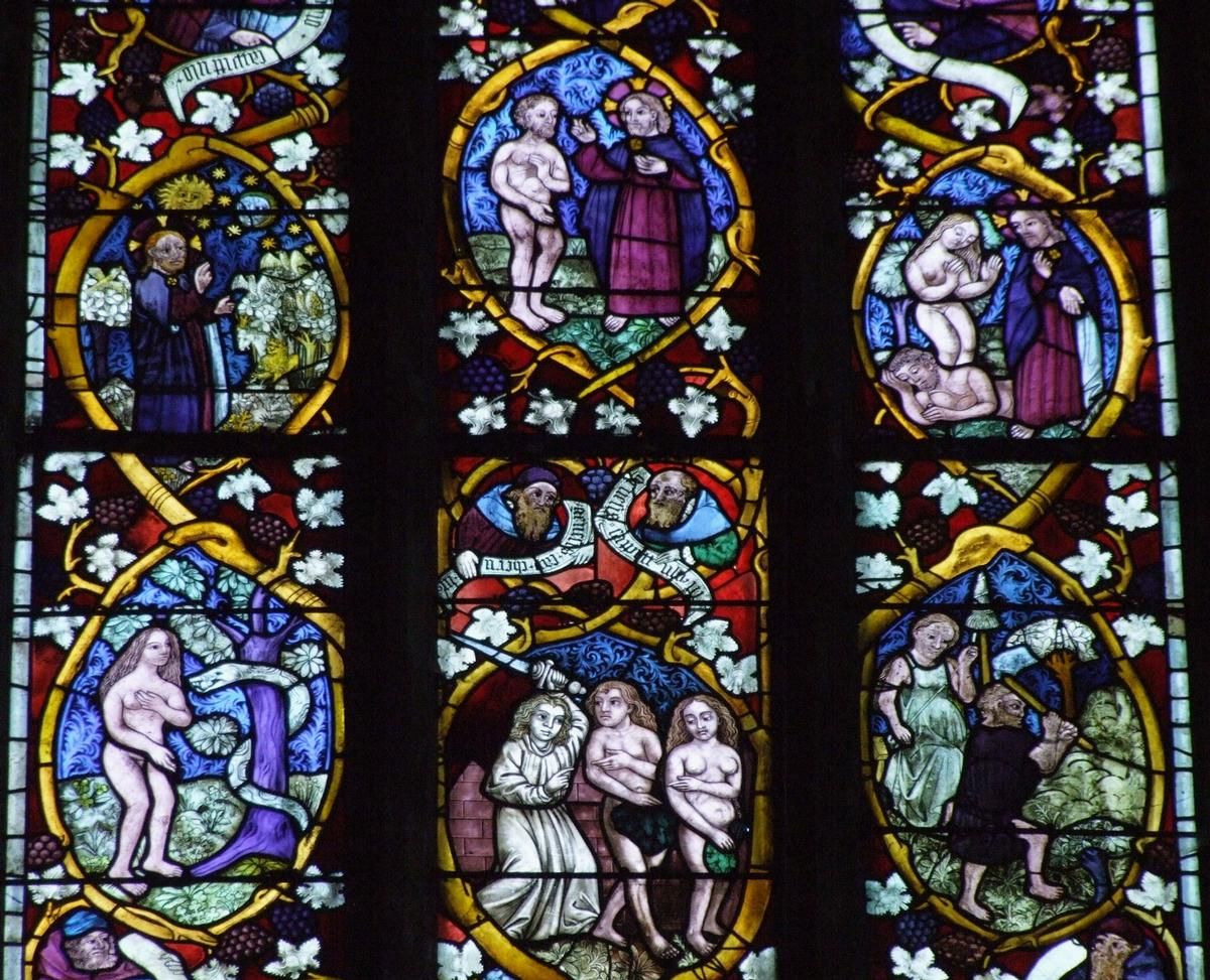 Zetting - Eglise Saint-Marcel - Choeur - Vitrail - Histoire d'Adam et Eve 