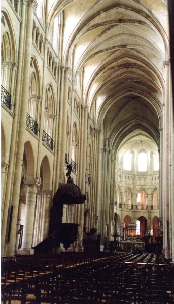 Noyon Cathedral.Nave and choir 