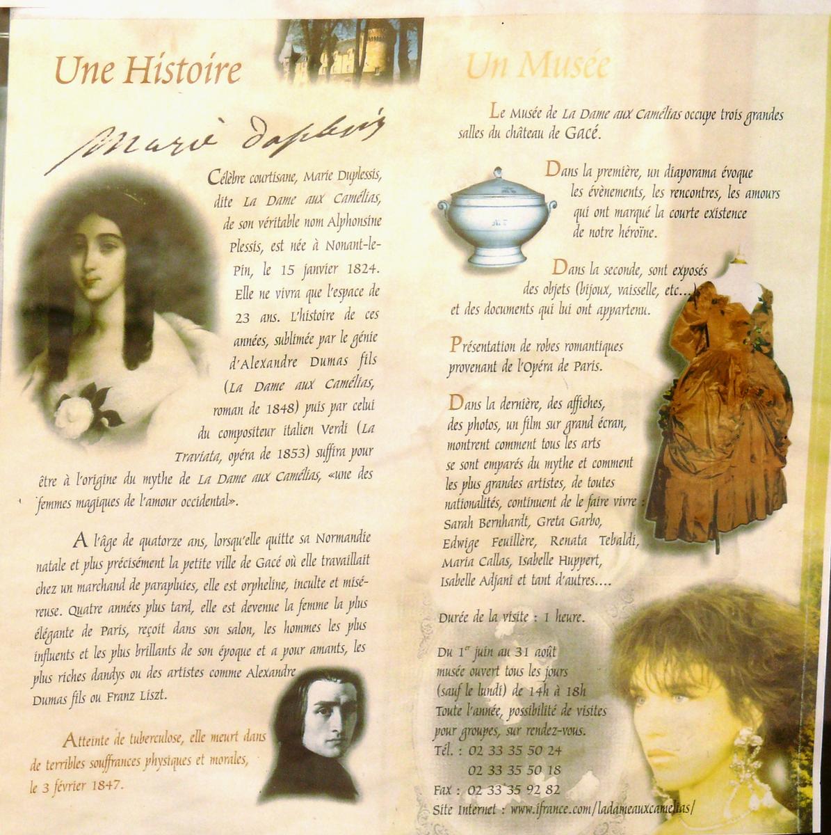Château de Gacé - Musée de la Dame aux Camélias - Panneau d'information 