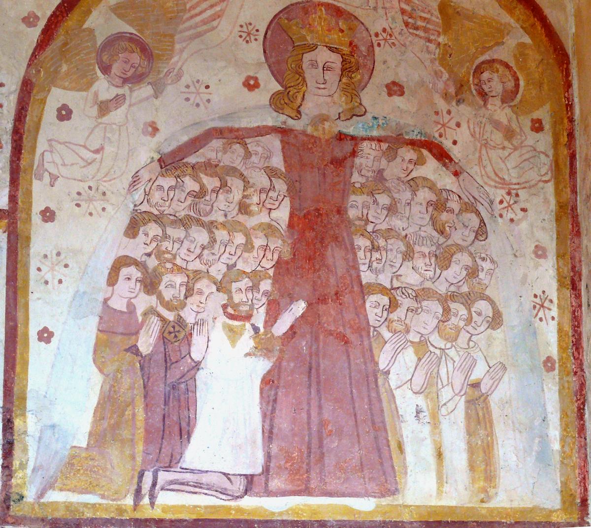 Eglise Saint-Céneri - Peinture murale du choeur avec la Vierge au manteau 
