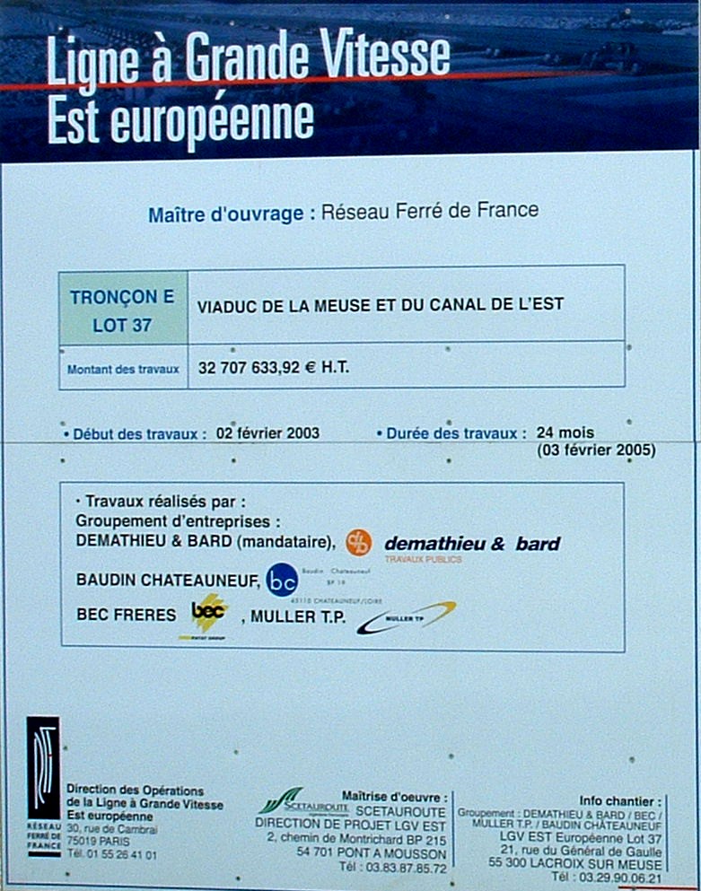 LGV Est-Europe
Lot 37
Panneau d'information marché 