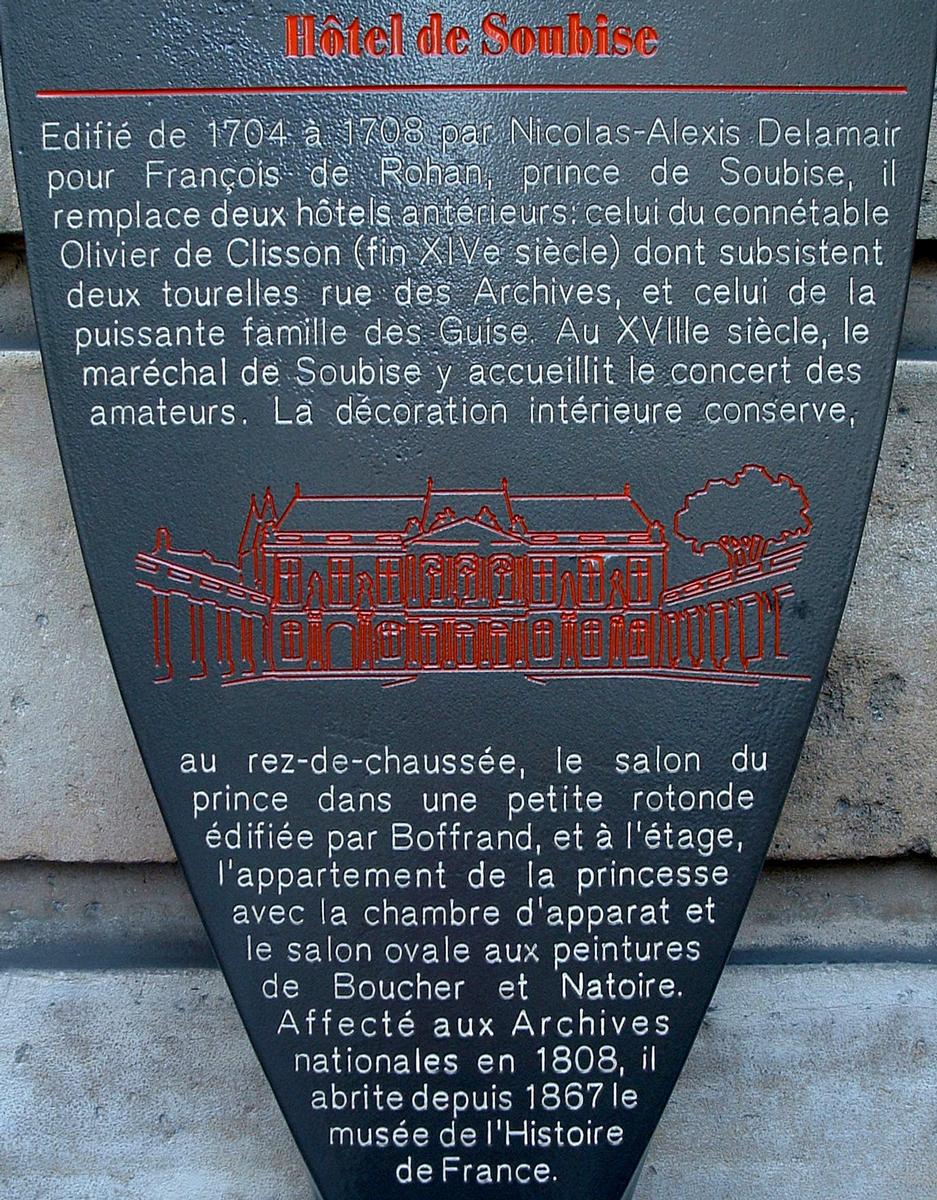 Hôtel de Soubise, Paris. Information plaque 