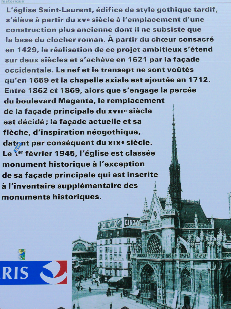 Paris 10ème arrondissement - Eglise Saint-Laurent - Panneau d'information historique Paris 10 ème arrondissement - Eglise Saint-Laurent - Panneau d'information historique