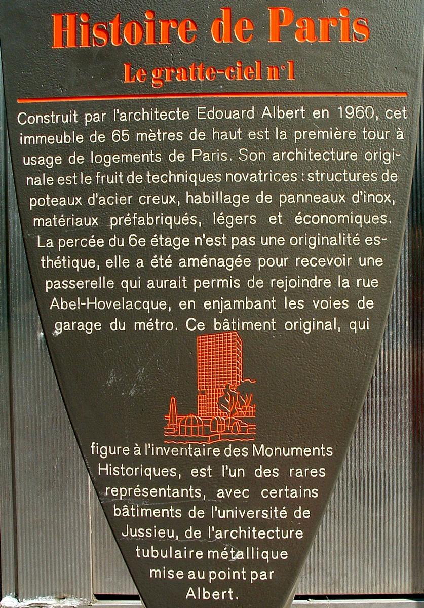 Paris - Tour Albert - Panneau d'information 