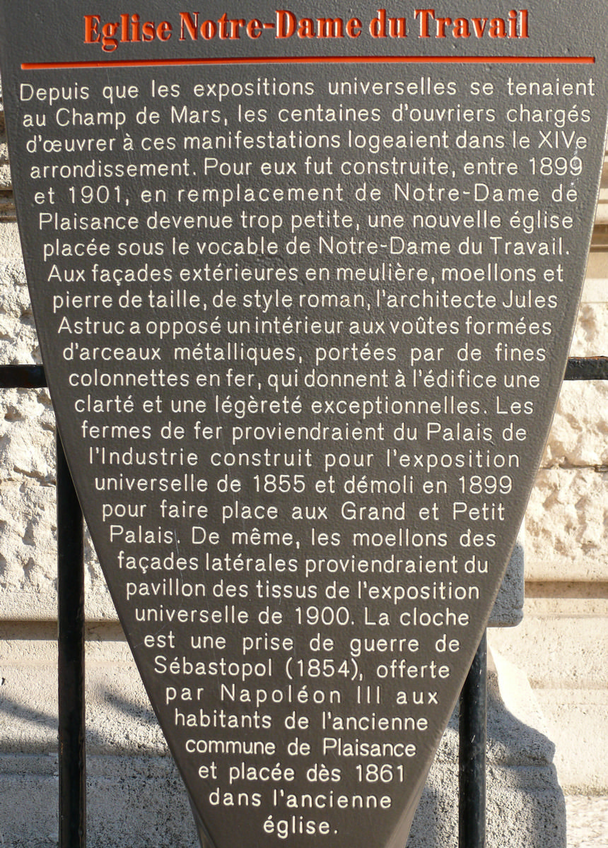 Paris 14ème arrondissement - Eglise Notre-Dame-du-Travail - Panneau d'information Paris 14 ème arrondissement - Eglise Notre-Dame-du-Travail - Panneau d'information