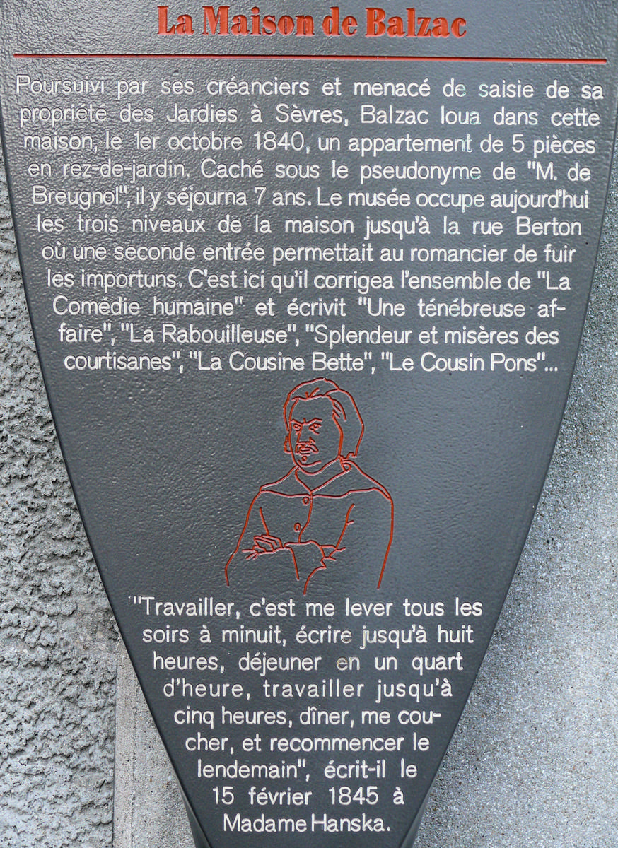 Paris 16ème arrondissement - Musée Balzac - Panneau d'information 