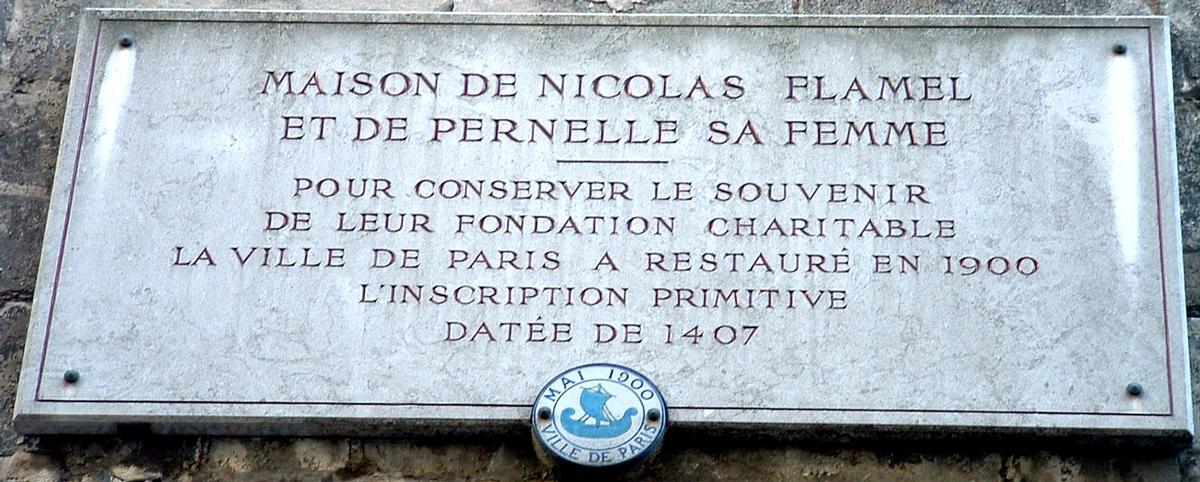 Paris - 51, rue de Montmorency - Maison de Nicolas Flamel (1407) - Plaque commémorative 