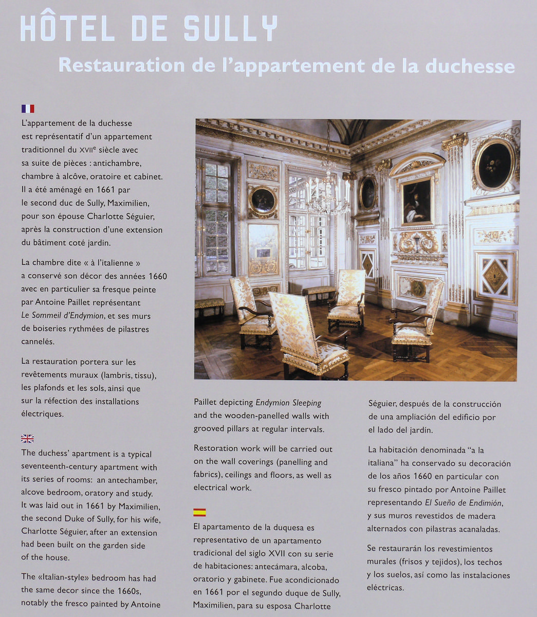 Paris 4ème arrondissement - Hôtel de Sully - Panneau sur la restauration de l'appartement de la duchesse Paris 4 ème arrondissement - Hôtel de Sully - Panneau sur la restauration de l'appartement de la duchesse