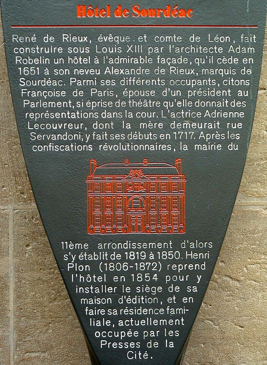 Hôtel de Sourdéac - Plaque d'information 