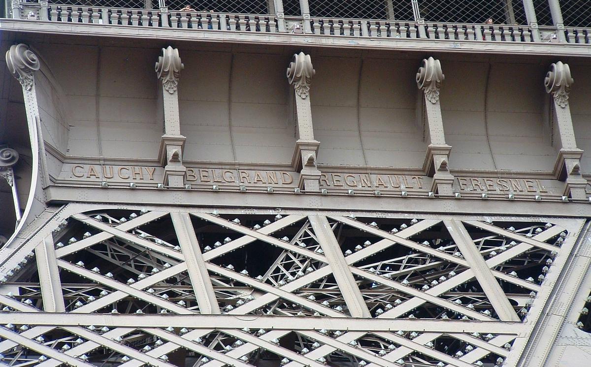 Tour Eiffel - Hommage d'Eiffel aux ingénieurs et savants Cauchy, Belgrand, Regnault, Fresnel 