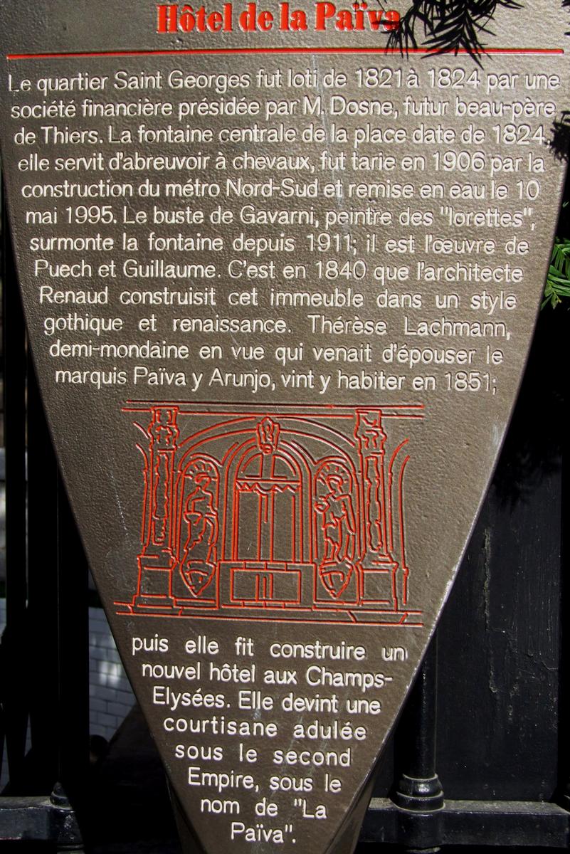 Paris - Hôtel Païva (28 place Saint-Georges) - Panneau d'information 