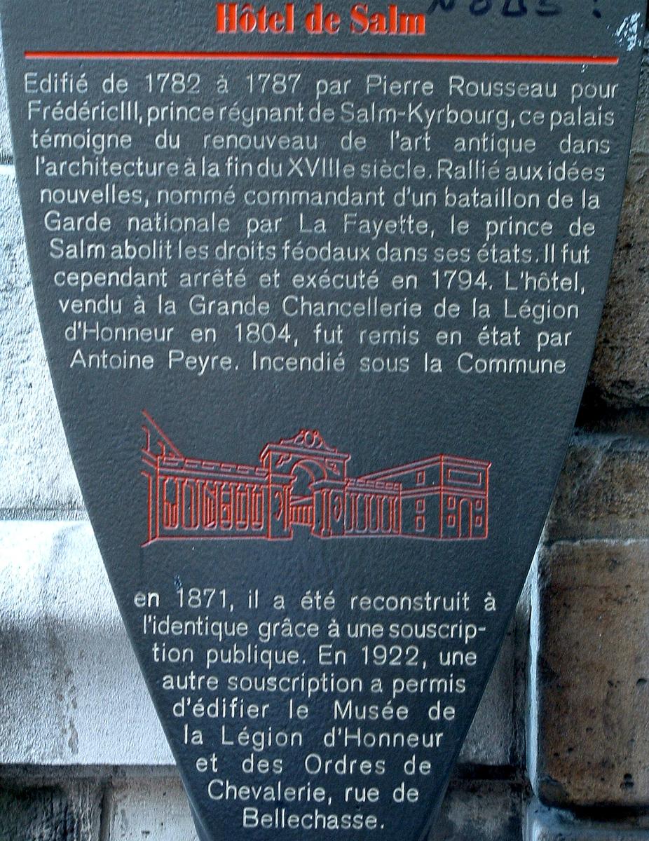 Hôtel de Salm, Paris. Information plaque 