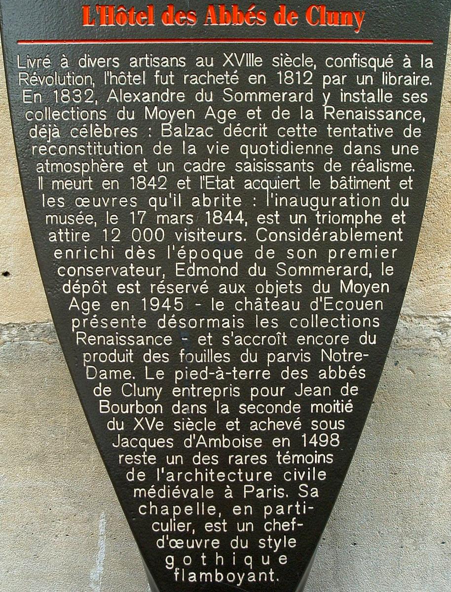 Hôtel des abbés de Cluny, ParisInformation plaque 