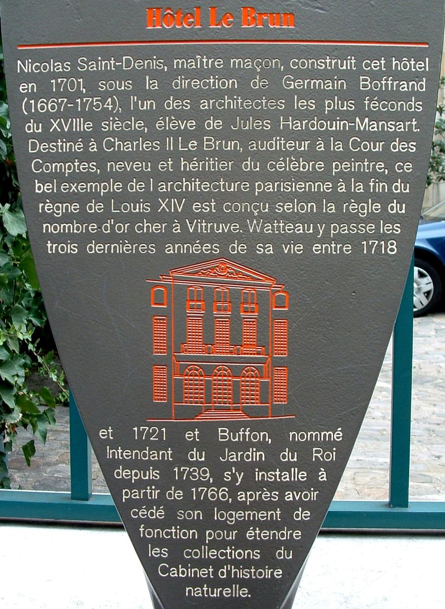 Hôtel Le Brun, ParisInformation plaque 