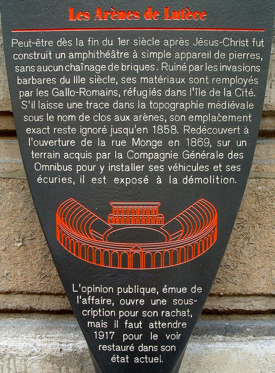 Arènes de Lutèce, Paris. Information plaque 