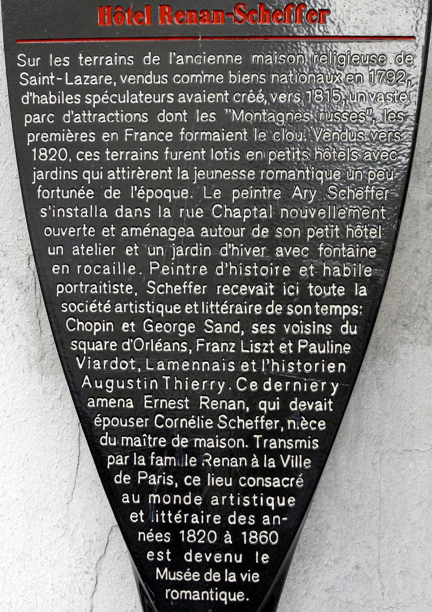 Paris (9ème arrondissement - Musée de la Vie romantique (hôtel Renan-Scheffer) - Panneau d'information Paris (9 ème arrondissement - Musée de la Vie romantique (hôtel Renan-Scheffer) - Panneau d'information
